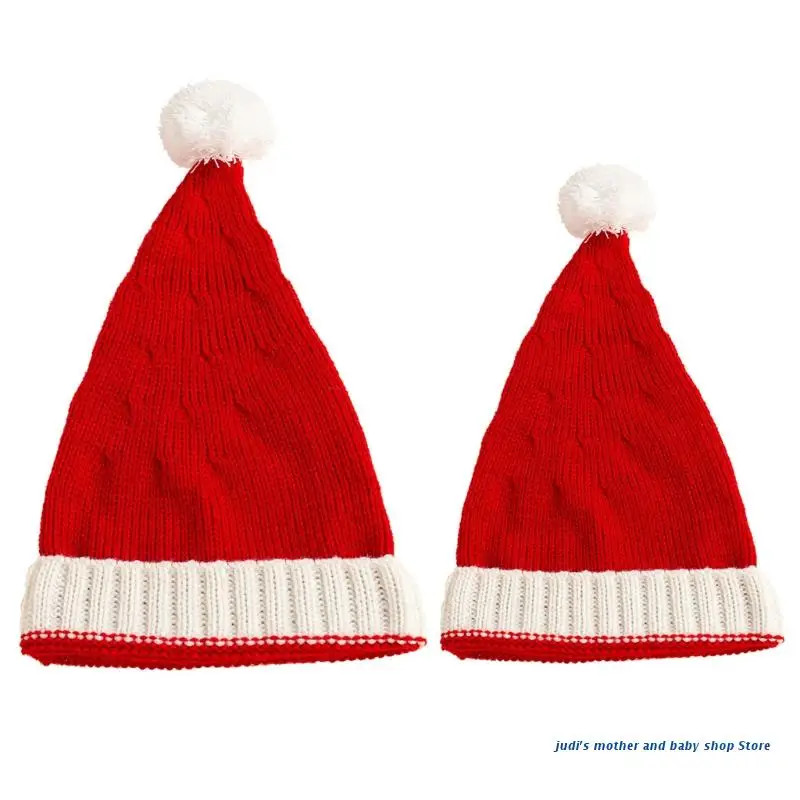 

67JC Parent-child Hat Cute Hairball Kids Girl Boy Beanie Cap Color Warm Crochet Mom Baby Bonnet Hat for Children Christmas