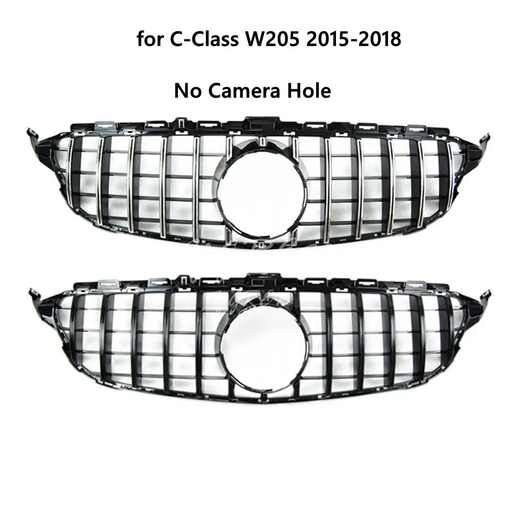 Передняя решетка GT черная и серебристая подходит для Mercedes Benz C Class W205 2015