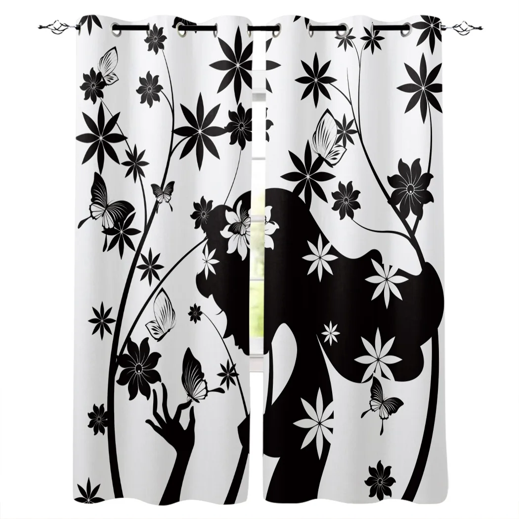 

Valentine'S Day Girl Silhouette Pattern Curtains Window Living Room Curtains Kitchen Indoor Window High Blackout Curtain Thick