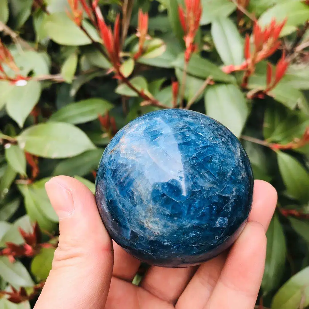 

Natural Polished Crystal Blue Apatite Sphere Healing Stone Ball 55mm for Gift