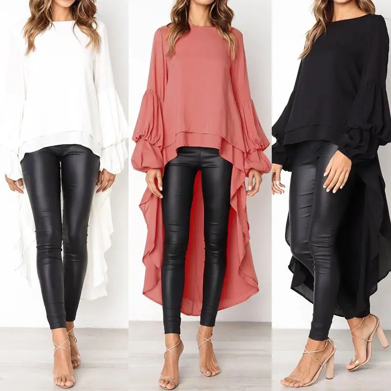 Lantern Sleeve Layered Shirts Women Asymmetrical Blouse ZANZEA Fashion Tops Female Casual Blusas Femininas Plus Size Shirts