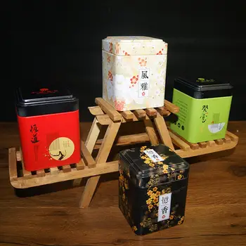 

Mini Tin Storage Box Small Coffee Tea Caddy Storage Jar Square Sealed Tea Leaves Iron Packing Box Chinese Style Container Cans