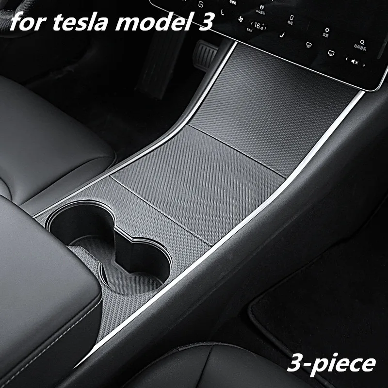 

for Tesla Model 3 Accessories 2017-2019 PU Imitation Carbon Fiber Stickers 3pcs / Set Car Central Control Panel Protective Patch