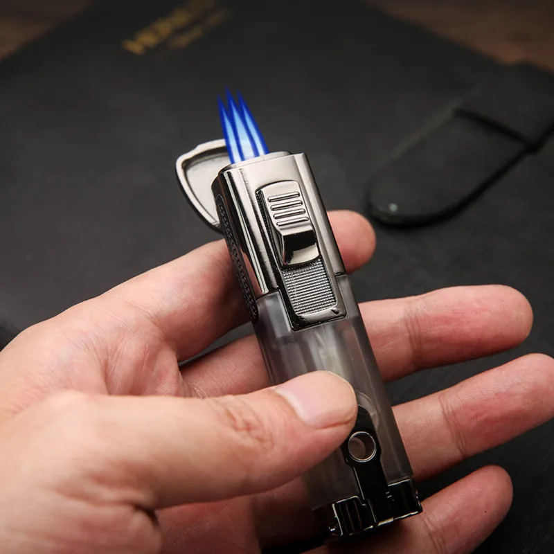 

Cigar Three Nozzle Jet Pipe Lighter Big Flame Turbo Refillable Gas Lighter Windproof Spray Gun Cigarette Lighter Gadgets For Men