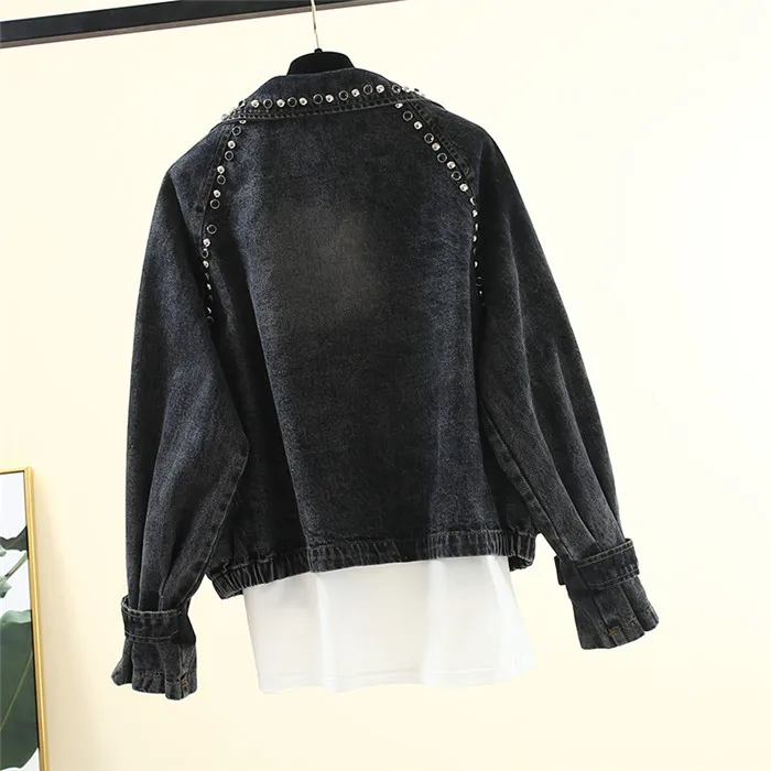 Chaquetas Mujer крутая куртка с бисером Женское пальто Джинсовая BF куртка-бомбер женское джинсовое Пальто Harajuku Свободные укороченные топы размера плюс