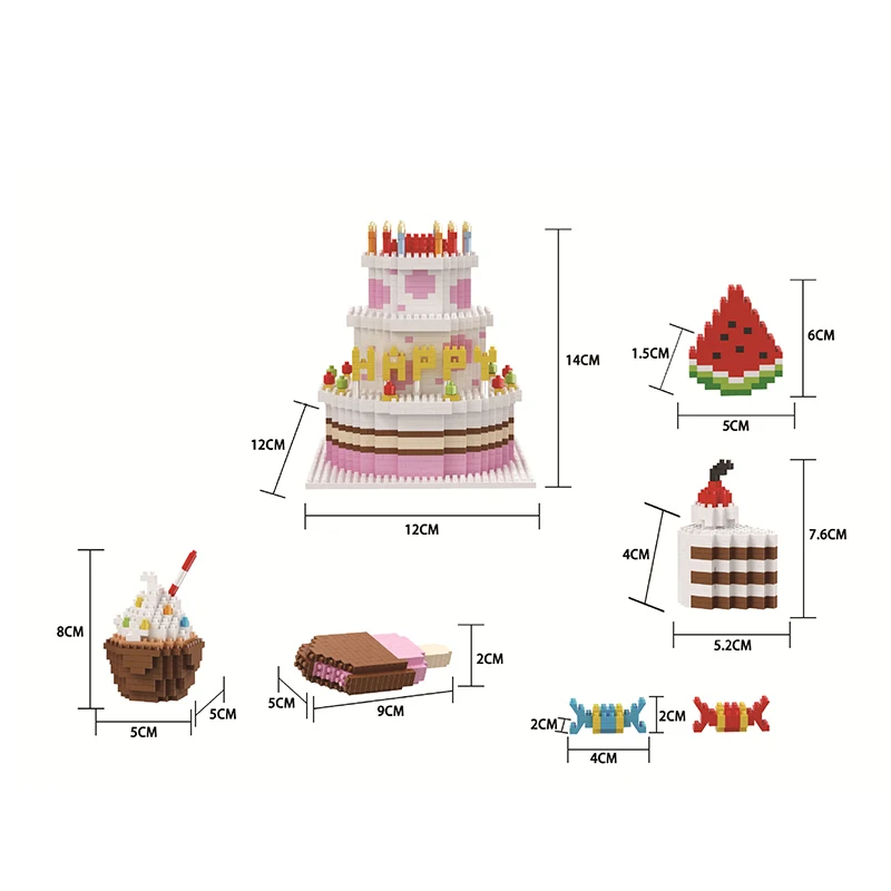 ZRK Happy Birthday Cake Building Blocks 1950pcs Mini Bricks Toys Ice cream Children Mirco Block 7860 4