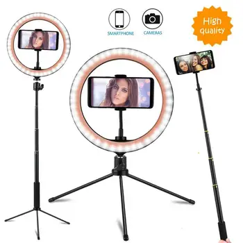 

10" LED Selfie Ring Light With Metal Tripod Stand Phone Holder Adajustable Stick Makeup Selfie Lamp For Youtube Switch Live