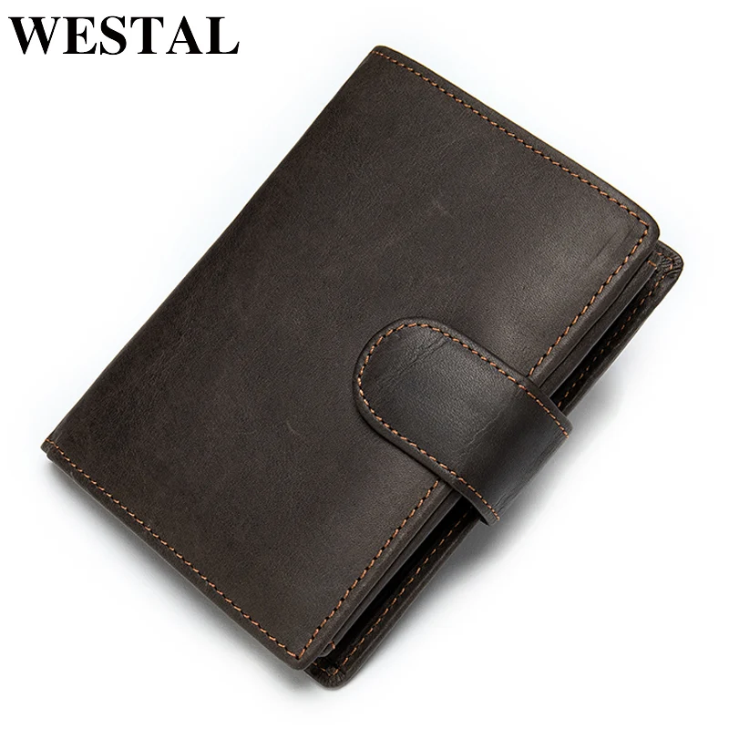 Skup WESTAL męska portfel skórzany portfel dla mężczyzn portfele mężczyźni crazy horse męska torebka sprzęgła torba na karty uchwyt na w stylu vintage pieniądze torba 8301