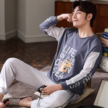 

Men's pajamas spring and autumn cotton long sleeve cartoon youth autumn and winter all cotton home clothes student winter suit