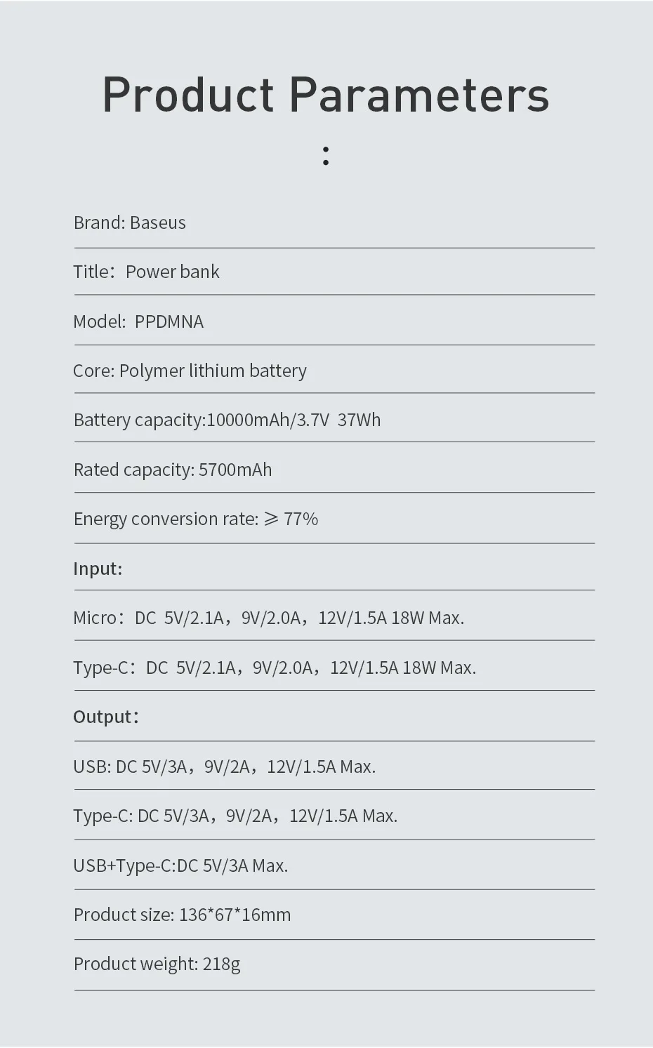 Baseus 18 Вт USB PD power Bank 10000 мАч для iPhone Xiaomi Dual-Way Quick Charge 3,0 power bank портативное зарядное устройство