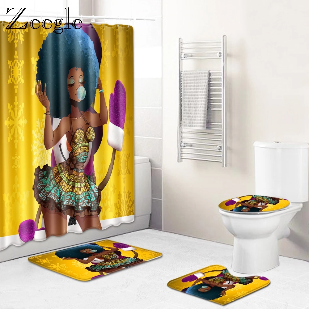 Zeegle Набор ковриков для ванной Противоскользящий 4 шт. Набор ковриков для ванной Водонепроницаемая душевая занавеска ванная комната ковер из полиэстера занавеска для туалета