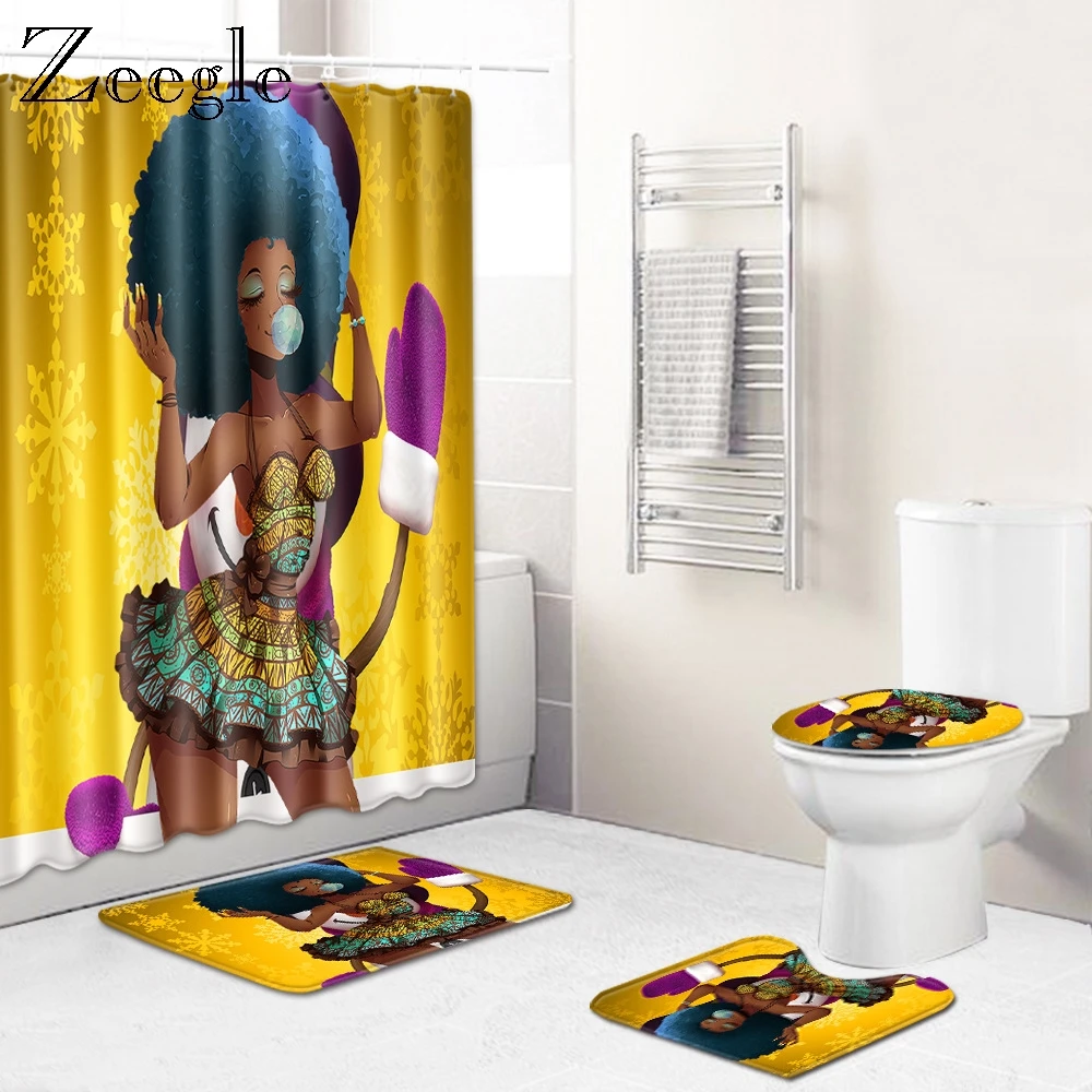 Zeegle 4pcs Bathroom Mat Set Modern Bathroom Decoration Mat Set Water Absorption Rug Toilet Shower Curtain Toilet Shower Mat