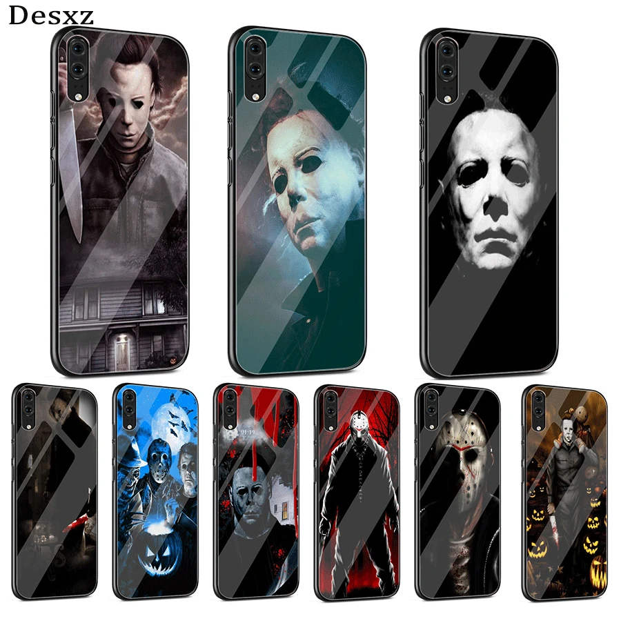 

Glass Mobile Phone Case For Huawei P30 P10 P20 7A Y6 Y9 P Smart Mate 20 Honor 9 10 8X Lite Pro Cover Michael Myers Halloween