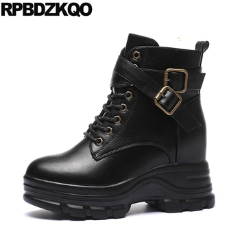 

high heel ankle women boots winter 2019 black shoes platform short casual flatform lace up extreme belts muffin fetish chunky
