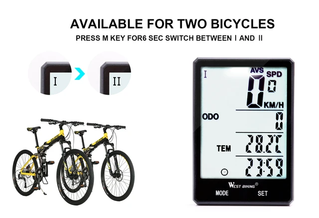 WEST BIKING Bicycle Cycling Computer Wireless Wired Waterproof digital Bike Speedometer Odometer with Backlight Bike Stopwatch 6
