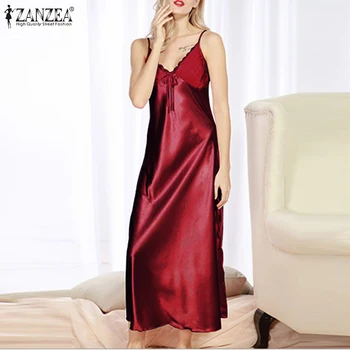 

Summer V neck Straps Casual Night Wear 2020 Women's Nightgowns Sexy Nightgowns Sleepwear Mujer Femme Solid Satin Underwear S-5XL