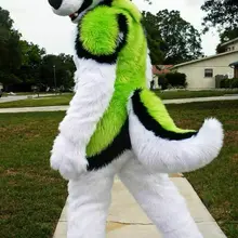 Хэллоуин длинный мех зеленый белый Husky собака меховой костюм маскарадный костюм косплей платье с фабрики США