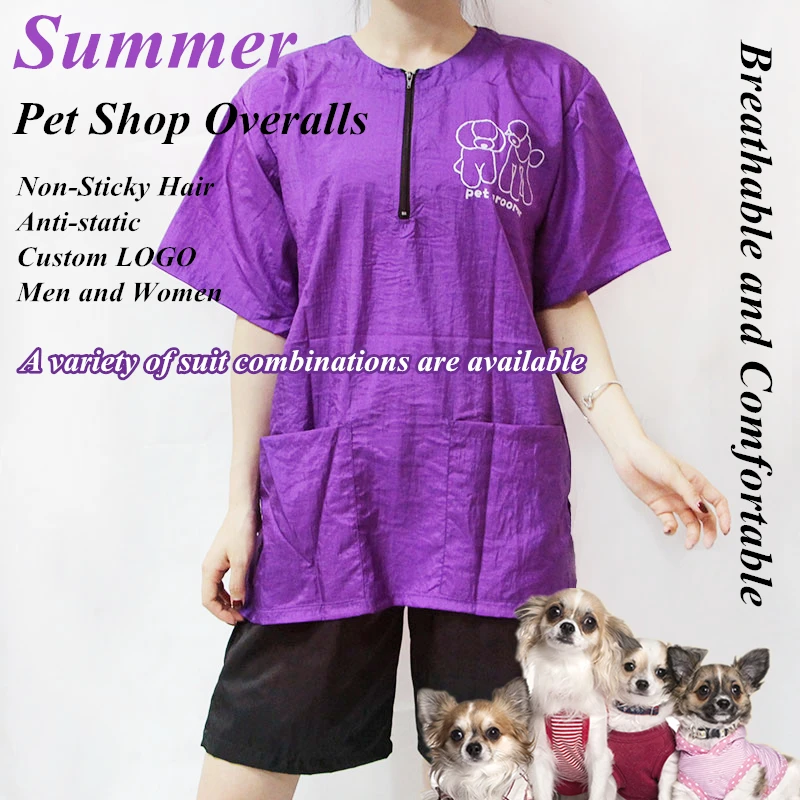 

Summer Pet Shop Beautician Work Clothes Quick Drying Light Professional Breathable Cat Dog Bath Pet Groomer Overalls G0721