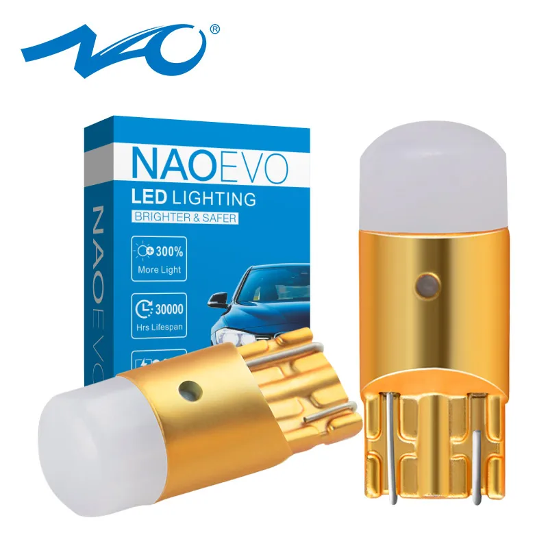 NAO 2x t10 светодиодный w5w светодиодный лампы фары для автомобилей COB DRL 3030 SMD 194 168 Габаритные огни для чтения интерьерная лампа 12V 6000k белый f: кристально-голубой
