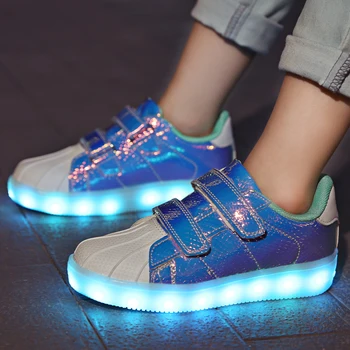 

2018 Blue Led luminous Shoes For Boys girls Fashion Light Up Casual kids 7 Colors USB charge new sole Glowing children sneakers