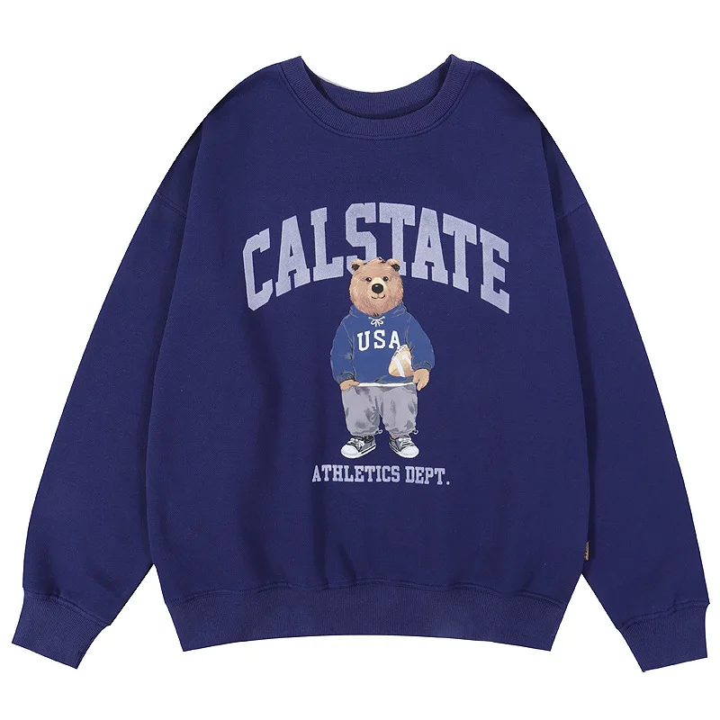 Bear Letter Printing Logo Round Neck Plus Velvet Sweater Casual Couple Thin Long-Sleeved | Мужская одежда