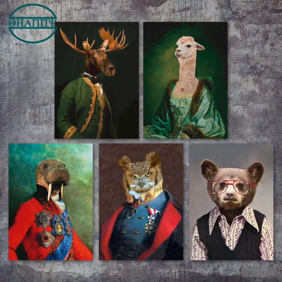 Walrus Llama Owl Bear Moose Gentleman настенная живопись на холсте скандинавские фотографии
