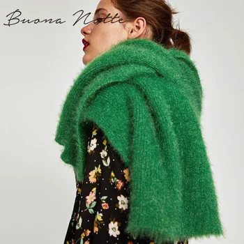 

Autumn and winter new European and American light touch soft soft color scarf wool long thick warm green collar