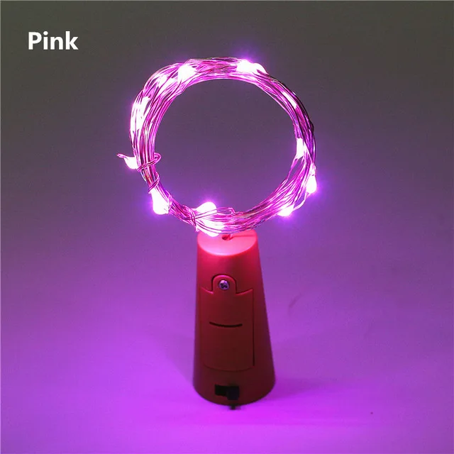 Pink 1 шт. 2 м 20LED светильники в форме винных бутылок гирлянда сказочные огни пробковая батарея питание Звездное DIY гирлянды цветная стеклянная бутылочка освещение - Испускаемый цвет: Pink