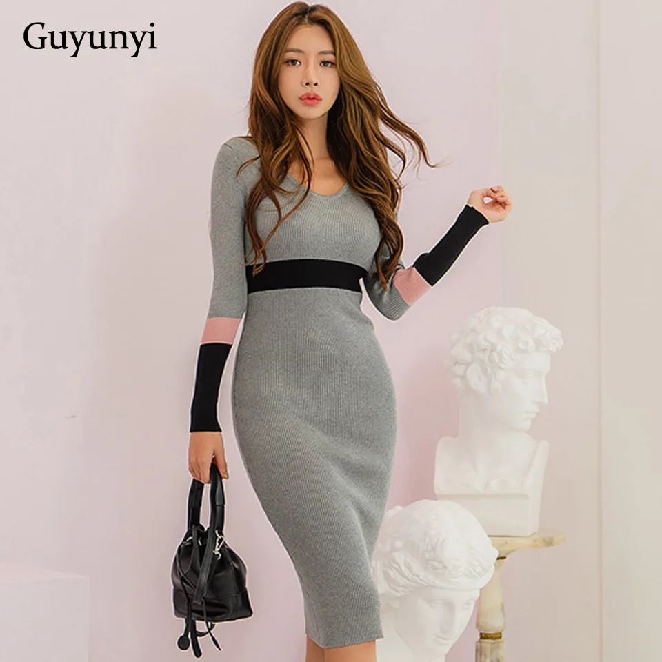 Простое Элегантное офисное женское платье осень зима теплое платье ...