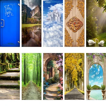 

3D Self Adhesive Wall Art Print Tree Building Picture Decal On Door New Sticker For Home Door Decoration Renovation Wallpapers