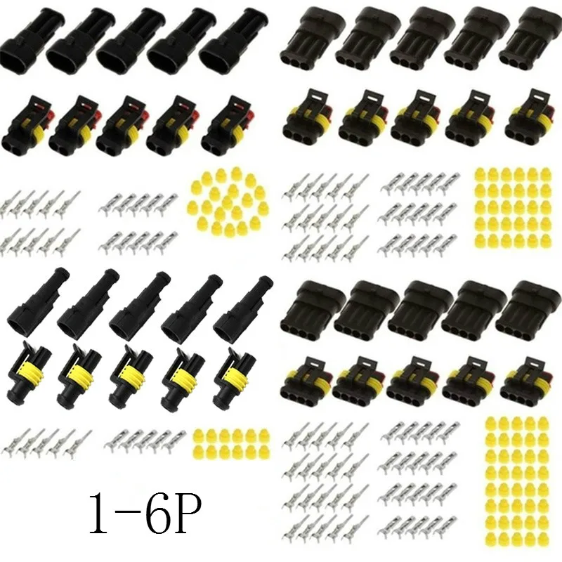 

5Kits 1P 2P 3P 4P 5P 6P Way Seal Quad Bike 24A IP68 Waterproof Electrical Automotive Wire Connector Plug Terminals for Car