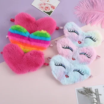 

Rainbow Heart Unicorn Eye Mask 3D Silk Love Sleeping Mask Plush Eye Shade Cover Blindfold Relax Mask for Travel Home Party Gifts
