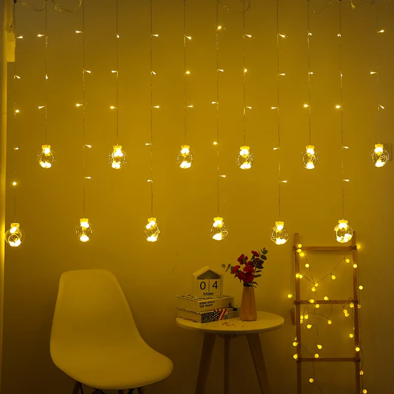 

Cross Border Amazon Hot Selling LED Wish Orbs Curtain Lighting Chain Bulb Showcase Wedding Christmas Festival Decorations