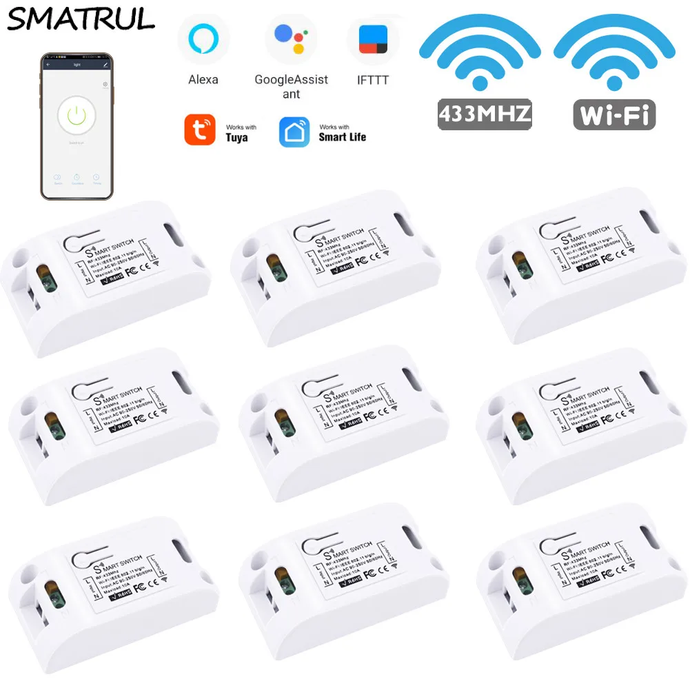 SMATRUL Tuya Smart Life APP WiFi+ RF 433 МГц DIY реле Таймер Google Home Amazon Alexa 90V~ 250V 10A для выключателя света вентилятора