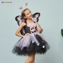 Костюм феи «монарх» с бабочками для девочек; детское платье-пачка с цветами и крыльями; Вечерние платья на Хэллоуин для девочек с животными-насекомыми