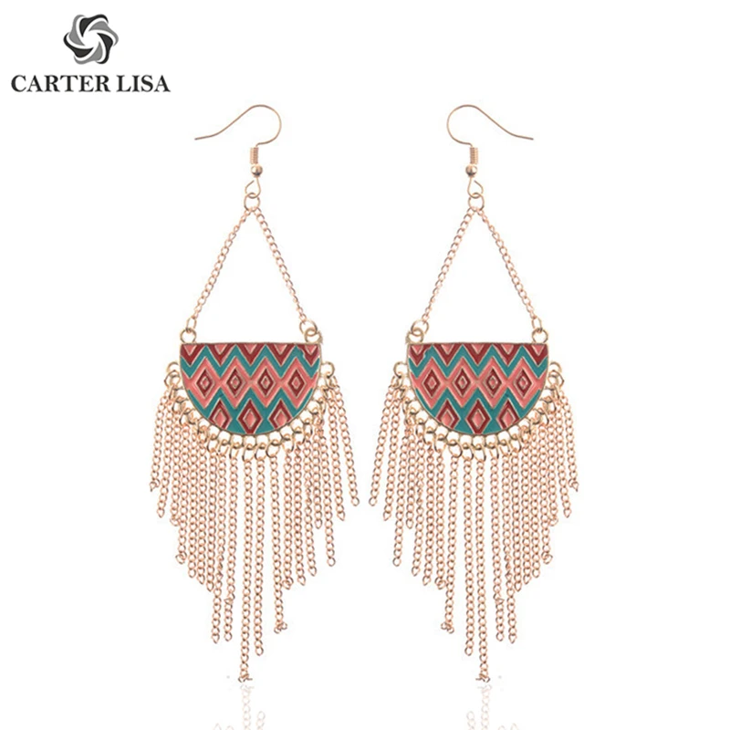 CARTER LISA Bohemian Geometric Gold Semicircle Carved Boho Statement Drop Dangle Earrings For Women 2019 Jewelry Party kolczyki | Украшения