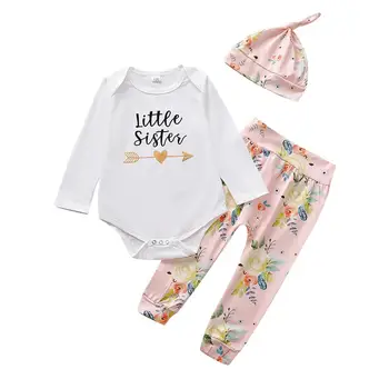 

Newborn Baby Girls Clothing Sets Long Sleeve Romper Tops Cute outfit set Pants Hat Suit 3pcs set