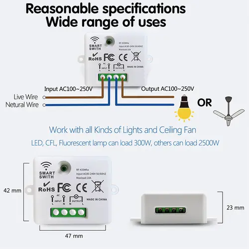 Wireless Smart Switch Light 433Mhz RF 86 Wall Panel Switch with Remote Control Mini Relay Receiver 220V Home Led Light Lamp Fan - Image 5