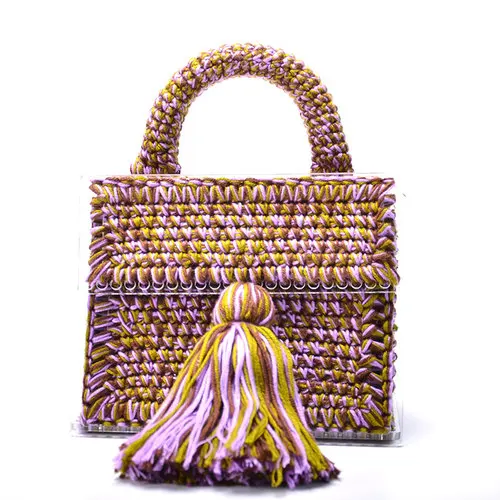 Это роскошная Роскошная Очаровательная Женская сумка 0711 известный дизайнер красочная полоса сшивание акриловая ручная вязка шерстяная сумка через плечо - Цвет: 19