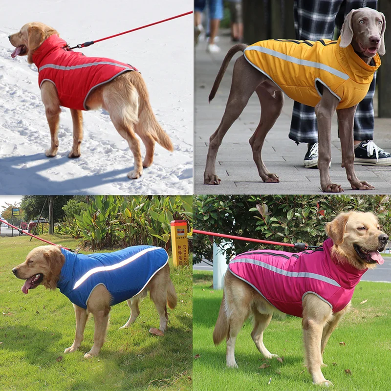 Waterproof Dog Clothes for Large Dogs Winter Warm Big Dog Jackets Padded Fleece Pet Coat Safety Reflective Design Clothing