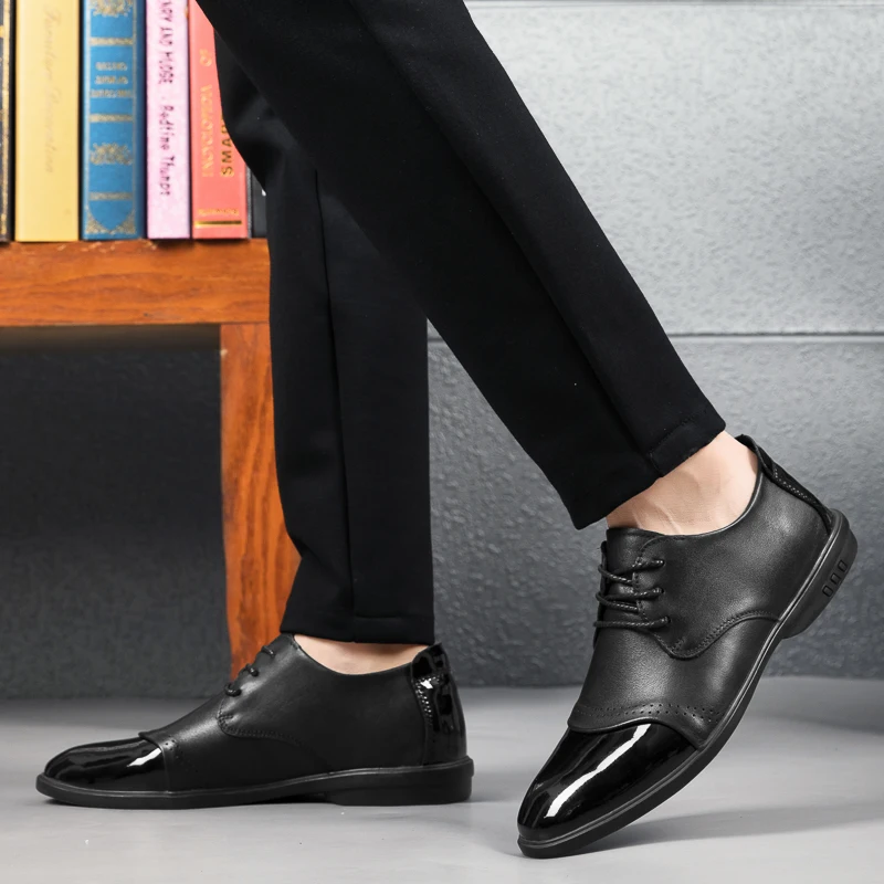 

Plus Size Natural Leather Dress Shoes Oxfords Breathable Lace Up Casual Shoes Flats Handmade Office Formal Wedding Men Shoes