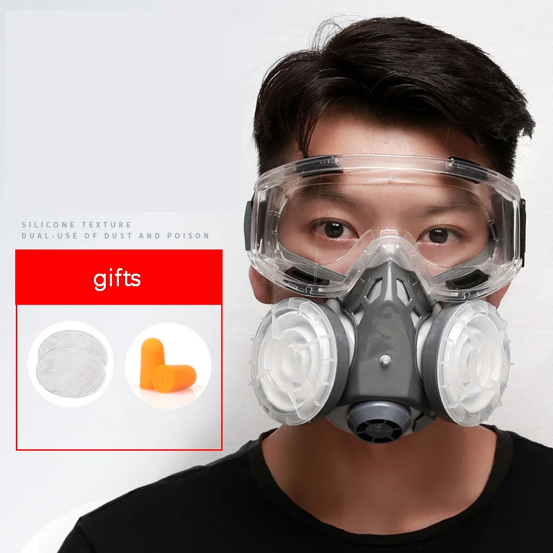

Dust Mask Welding Electric Soot Industrial Gas Protection half Face Respirator with Large Field of Vision Anti-fog Glasses
