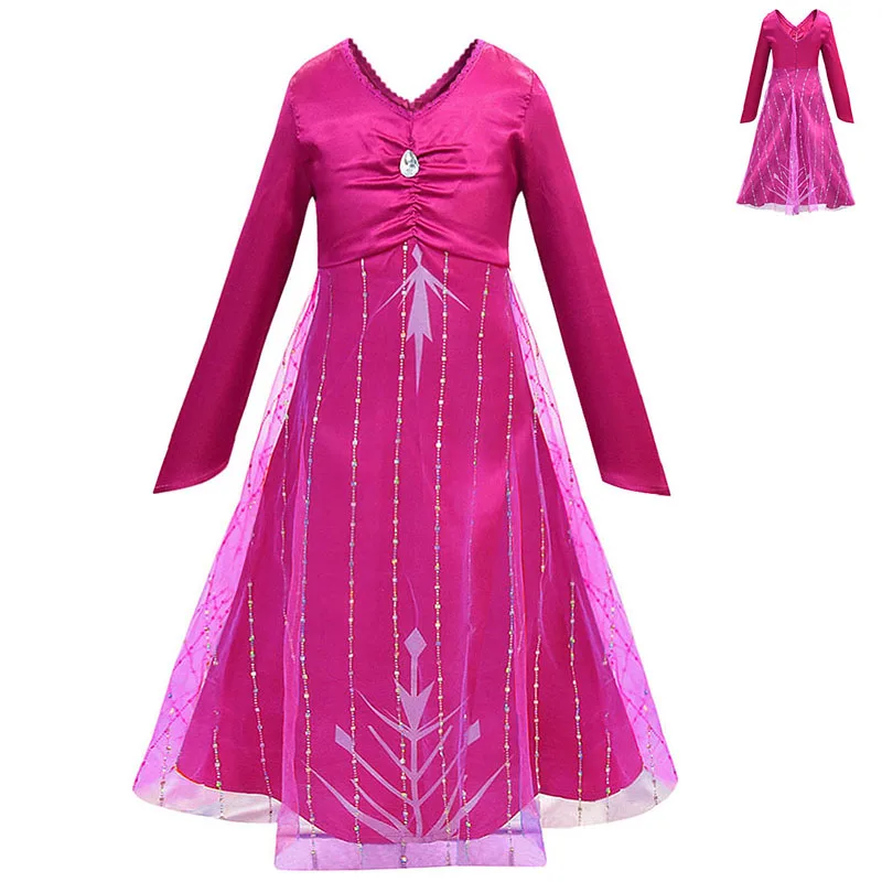 Платье Эльзы; 2 платья для девочек; костюм; зимнее детское платье принцессы на день рождения; вечерние костюмы Анны с длинными рукавами; вечерняя одежда