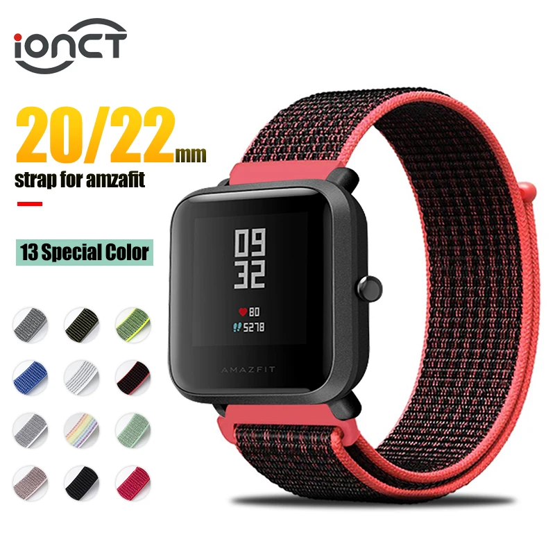 IONCT нейлоновый спортивный ремешок для xiaomi Amazfit ремешок Bip ремешок для Huami Amazfit Pace Stratos 2 GTS GTR 42 47 мм браслет