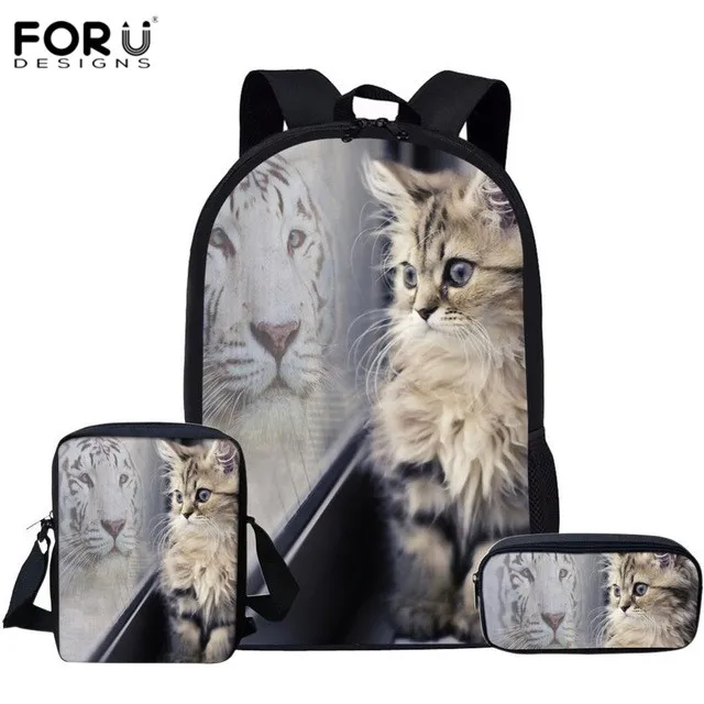 FORUDESIGNS/школьная сумка с 3D изображением кота и Тигра для детей, Детский рюкзак с изображением животных, школьный рюкзак для учеников начальной школы, Mochila - Цвет: HK857CEK