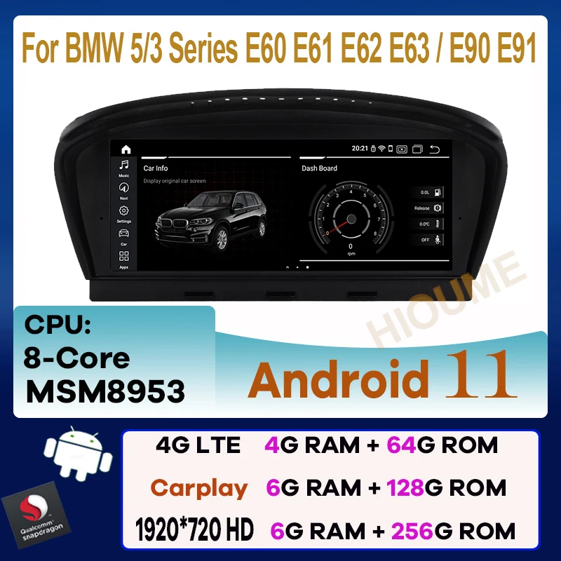 Snapdragon 6 + 128G Android 11 автомобильный мультимедийный плеер GPS радио для BMW 5 серии E60 E61 E62