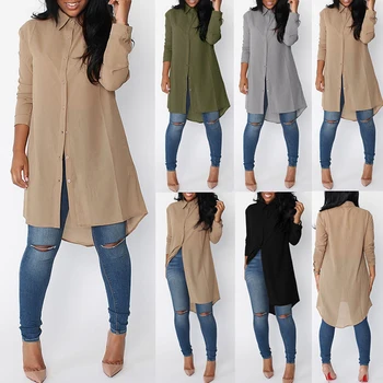 

Women New Shirt Casual Loose Long Irregular Chiffon Long Sleeve Single Button Shirt Women Tops And Blouse Woman