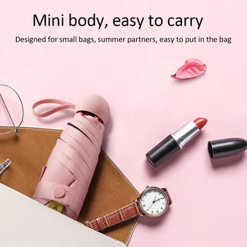 

Super Mini Light Solid Sun Umbrella Anti-UV Sunshade Umbrella Portable Pocket 5Folding Umbrella Upf 50+ for Female Women Girl
