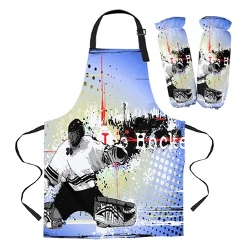 

Apron Kit Ice Hockey Motion Kitchen Bib Oven Mitts for Cooking Gardening Woman Kids Aprons Cuff Baking Accessories