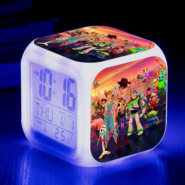 

New Anime Toy Story 4 3 Buzz lightyear LED Alarm Clock Flashing Colorful Touch Light Woddy clock Christmas Gift Toy for Children